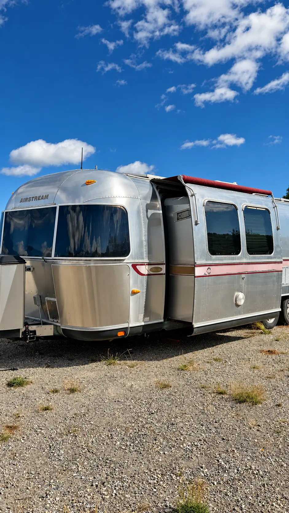 Airstream travel trailer in an RV and camper storage space at Marinship Industries Storage, Sausalito